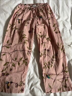 Les Femmes pink humming bird tree branch print pajama bottoms size small